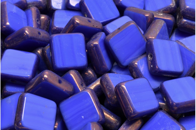 テーブルカットスクエアビーズ、不透明ブルーブロンズ(33040-14415)、ガラス、チェコ共和国