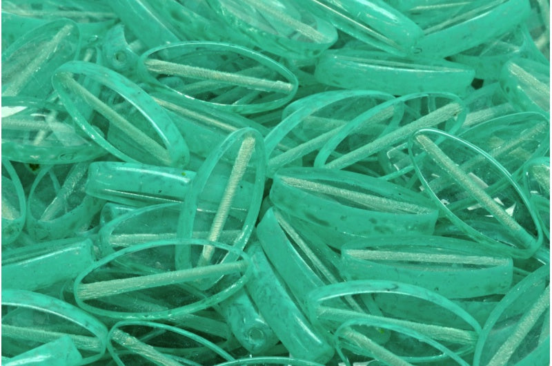 Table Cut Ship Flat Beads, Crystal Turqouise Spotted (00030-33310), Glass, Czech Republic