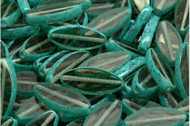 テーブルカット シップフラットビーズ、グレーターコイズスポット(40010-33310)、ガラス、チェコ共和国