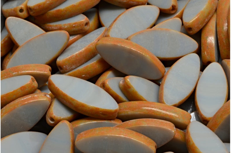 テーブルカット シップフラットビーズ、不透明グレーオレンジスポット(43020-33302)、ガラス、チェコ共和国