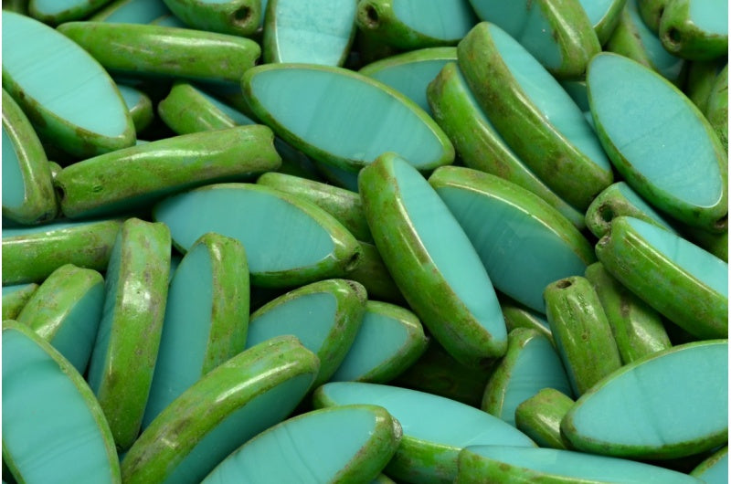 テーブルカット シップフラットビーズ、ターコイズ トラバーチン グリーンスポット (63130-86800-33311)、ガラス、チェコ共和国