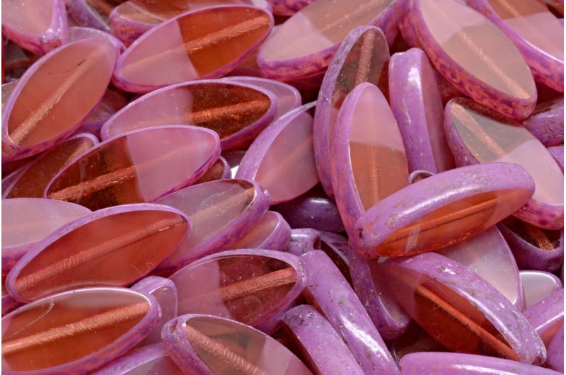 Table Cut Ship Flat Beads, Opal Pink Transparent Red Pink Spotted (71010-70350-33306), Glass, Czech Republic