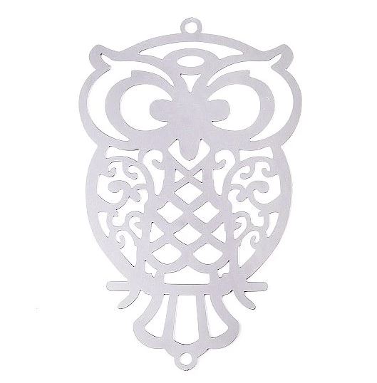 Decorative piece - owl, approx. 68 x 42 x 0.3 mm, Stainless Steel 304