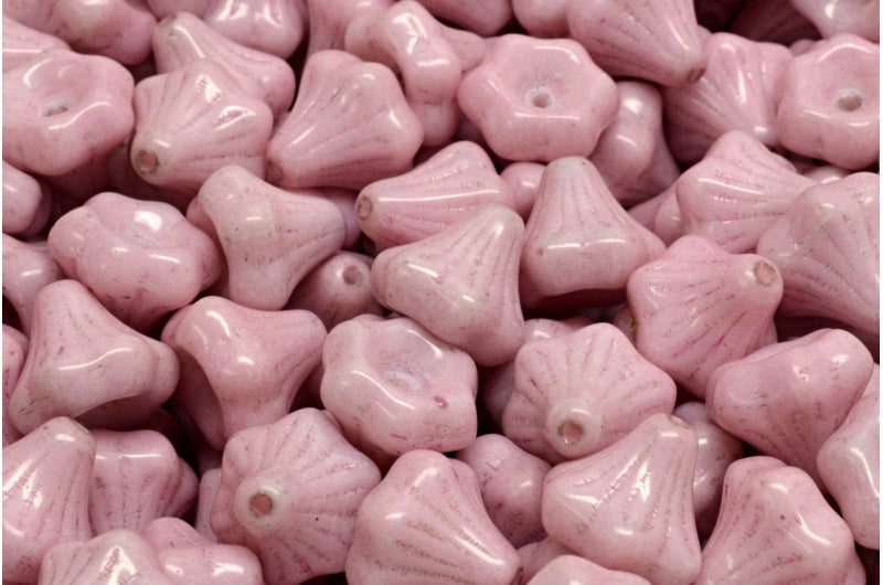 Flower Bell Beads, White Luster Lila (02010-14494), Glass, Czech Republic