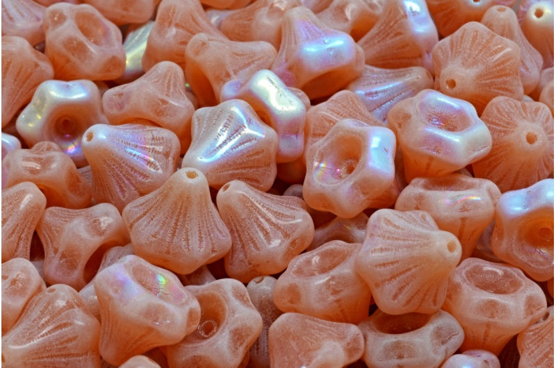 フラワーベルビーズ、オパールピンクAB(71010-28701)、ガラス、チェコ共和国