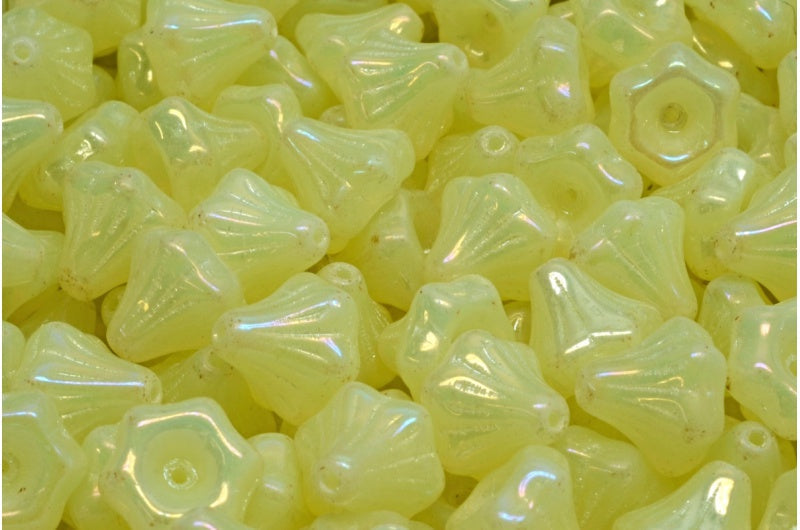 OUTLET 10 grams Flower Bell Beads, 9 x 9 mm, Opal Yellow Brown Iris (81000-21415), Glass, Czech Republic