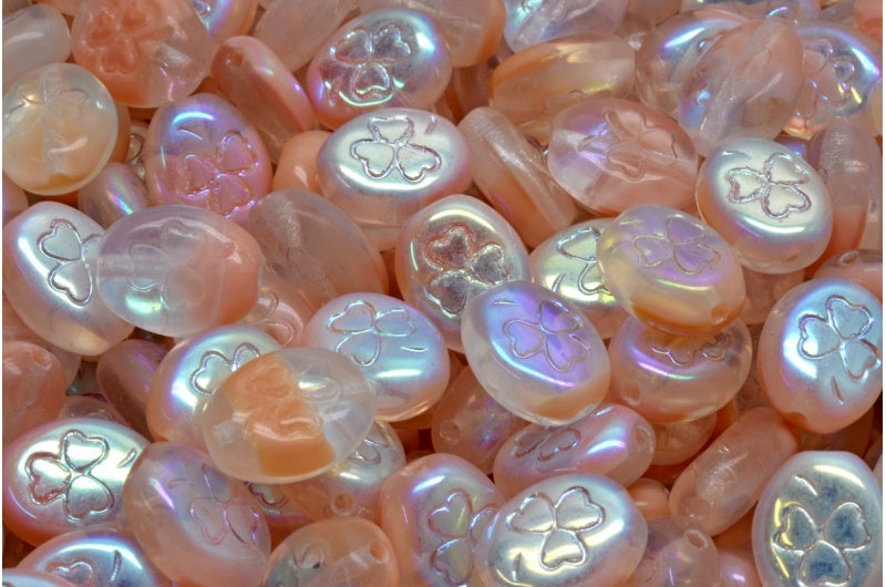 Shamrock Oval Beads, Pink Ab (R0742-28701), Glass, Czech Republic