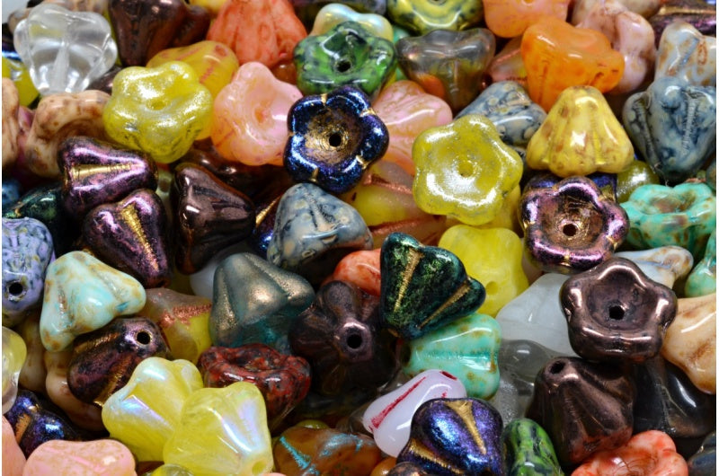OUTLET 10 grams Bell Flower Beads, 6 x 8 mm, 1 Mixed Colors (00001-mix), Glass, Czech Republic