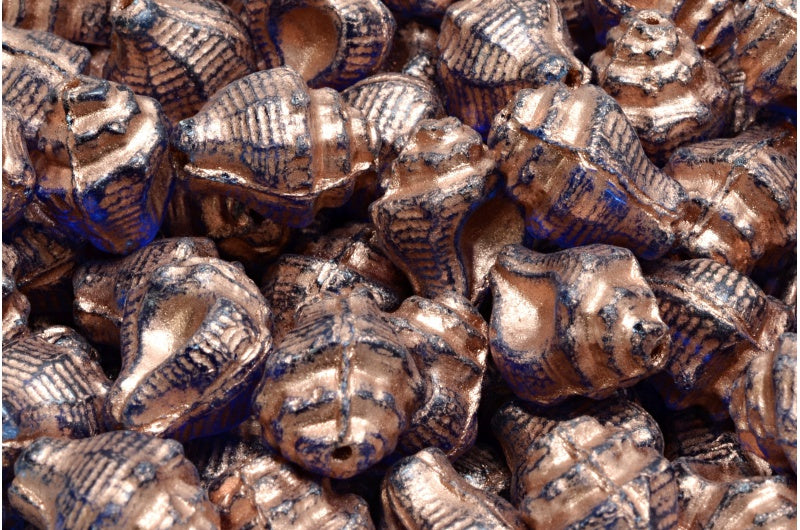 Murex Shell Beads, Transparent Aqua Copper Lined (60310-54318), Glass, Czech Republic