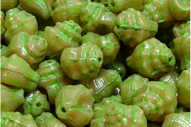 Murex Shell Beads, Opal Pink Green Spotted (71111-33311), Glass, Czech Republic