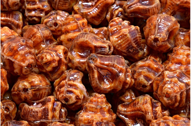 Murex Shell Beads, Opaque Pink Travertin (76017-86800), Glass, Czech Republic