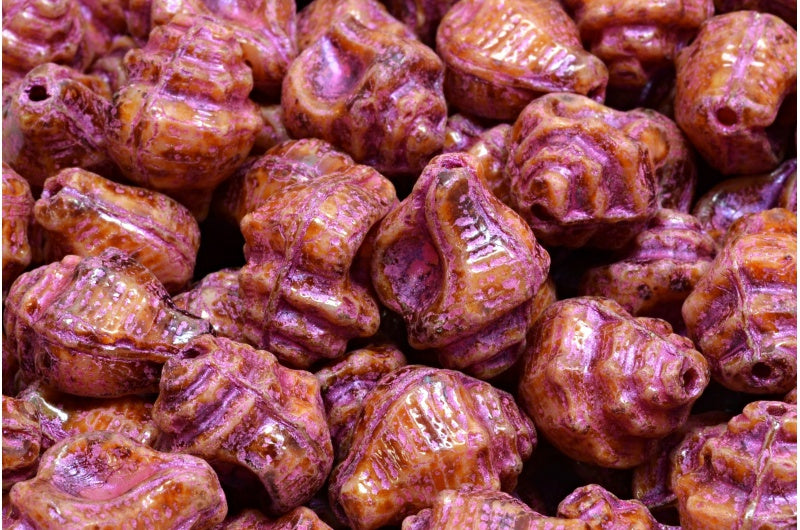 Murex Shell Beads, Opaque Pink Travertin Pink Lined (76017-86800-43807), Glass, Czech Republic
