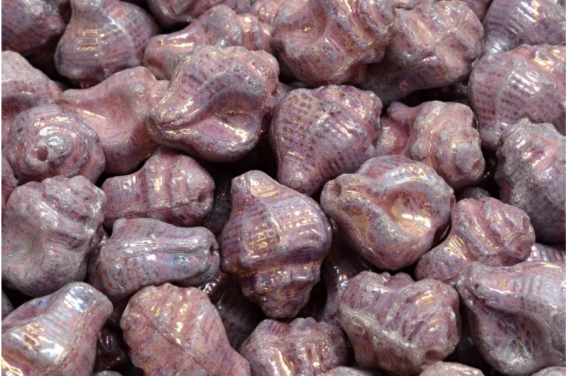 Murex Shell Beads, White Vega Iris (02010-15781), Glass, Czech Republic