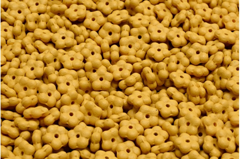 忘れな草ビーズ、ホワイトブライトダークイエローマット(02010-22M03)、ガラス、チェコ共和国