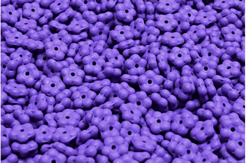 忘れな草ビーズ、ホワイトブライトパープルマット(02010-22M15)、ガラス、チェコ共和国