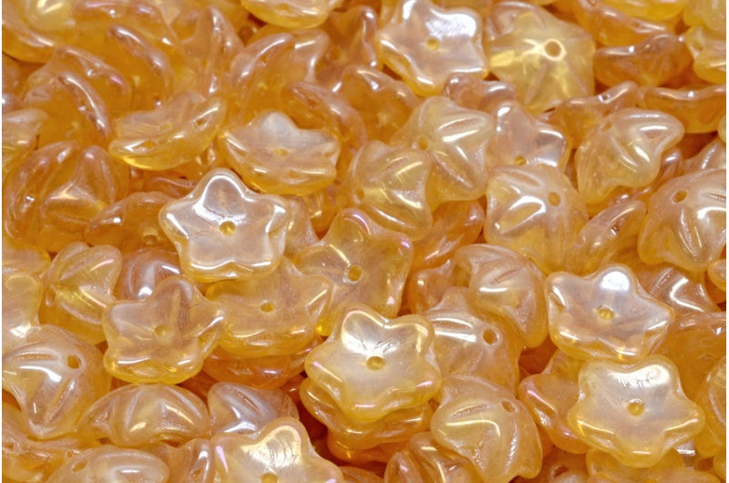 Flower Cup Beads, Transparent Orange Brown Iris (10060-21415), Glass, Czech Republic