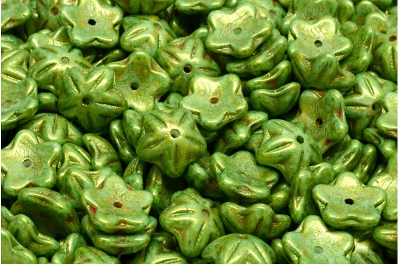 フラワーカップビーズ、白茶色光沢斑点(02010-65326)、ガラス、チェコ共和国