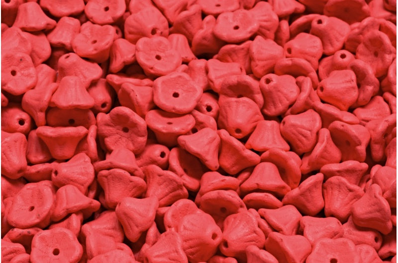 Bell Flower Cup Beads, White Bright Red Matte (02010-22M08), Glass, Czech Republic