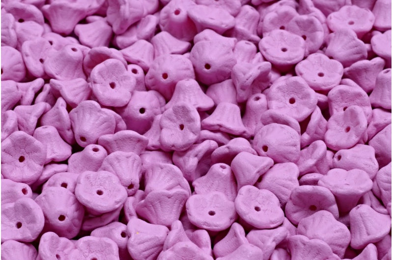 Bell Flower Cup Beads, White Bright Purple Matte (02010-22M12), Glass, Czech Republic
