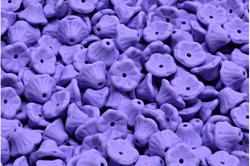 Bell Flower Cup Beads, White Bright Purple Matte (02010-22M14), Glass, Czech Republic