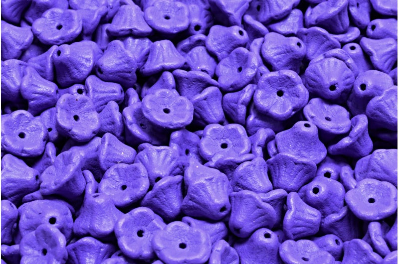 Bell Flower Cup Beads, White Bright Purple Matte (02010-22M15), Glass, Czech Republic