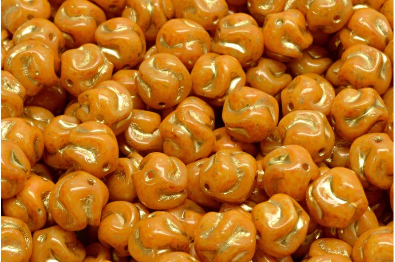 Yarn Ball Beads, White Orange Spotted Gold Lined (02010-33302-54302), Glass, Czech Republic