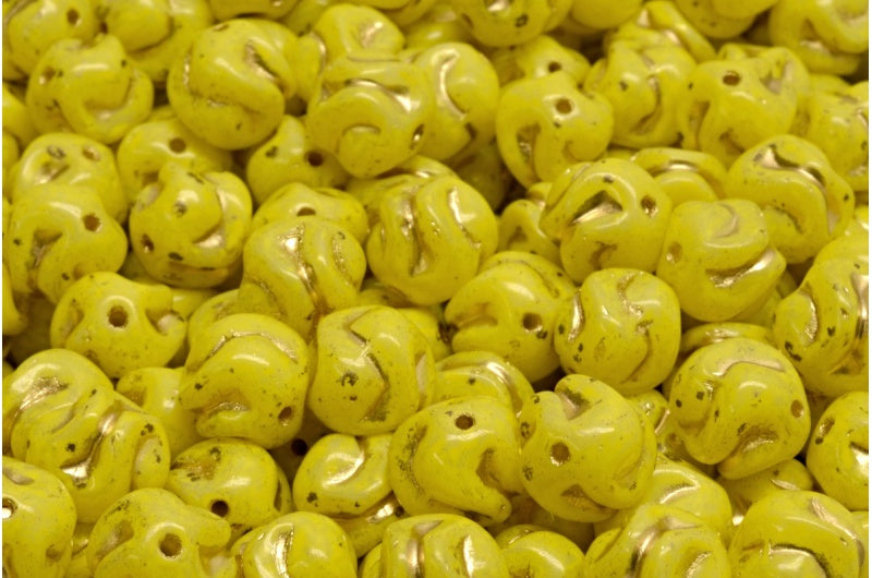 Yarn Ball Beads, White Beige Yellow Spotted Gold Lined (02010-33303-54302), Glass, Czech Republic