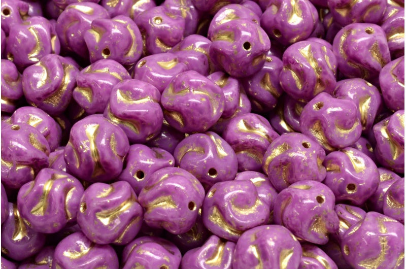Yarn Ball Beads, White Pink Spotted Gold Lined (02010-33306-54302), Glass, Czech Republic