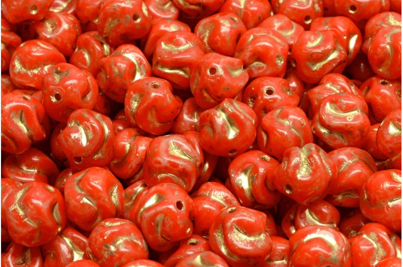 Yarn Ball Beads, White Beige Orange Spotted Gold Lined (02010-33307-54302), Glass, Czech Republic