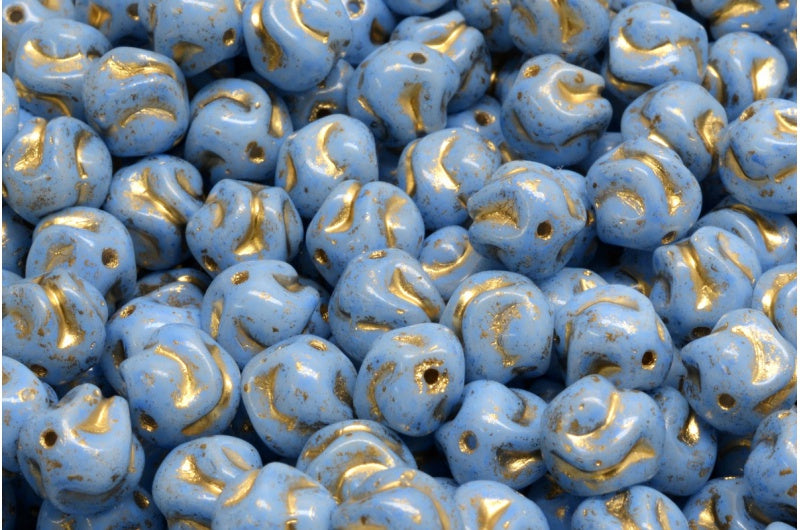Yarn Ball Beads, White Blue Spotted Gold Lined (02010-33308-54302), Glass, Czech Republic