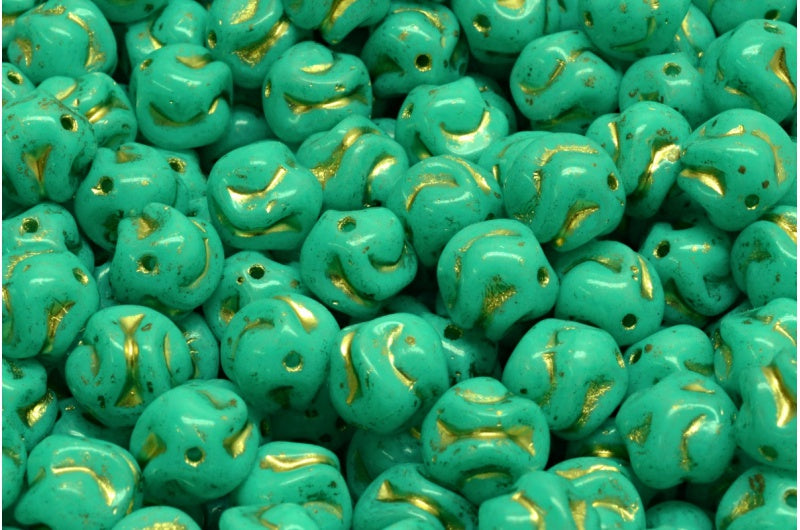 Yarn Ball Beads, White Turqouise Spotted Gold Lined (02010-33310-54302), Glass, Czech Republic