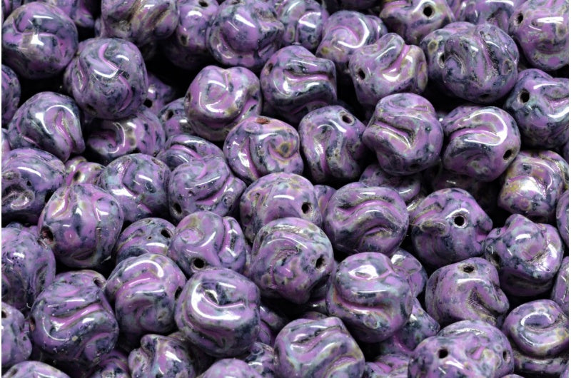 奥特莱斯 10克纱线球珠,8 x 8毫米,黑色石灰华粉色斑点 (23980-86800-33306),玻璃,捷克共和国