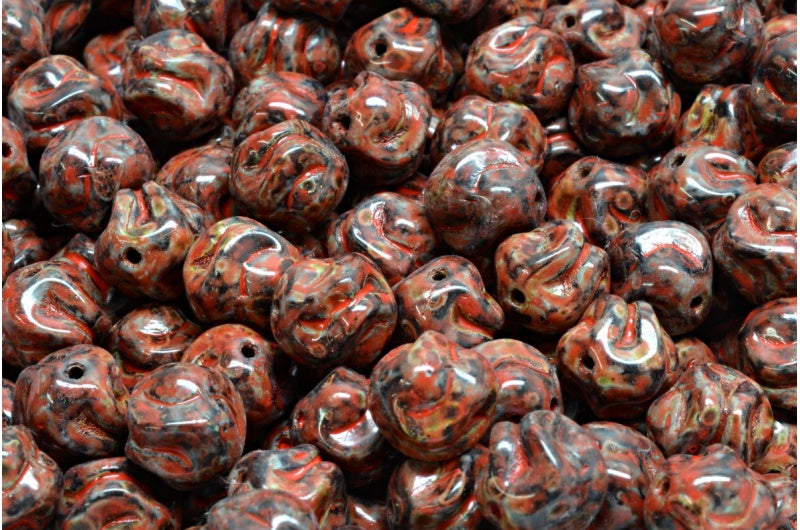 Yarn Ball Beads, Black Travertin Beige Orange Spotted (23980-86800-33307), Glass, Czech Republic