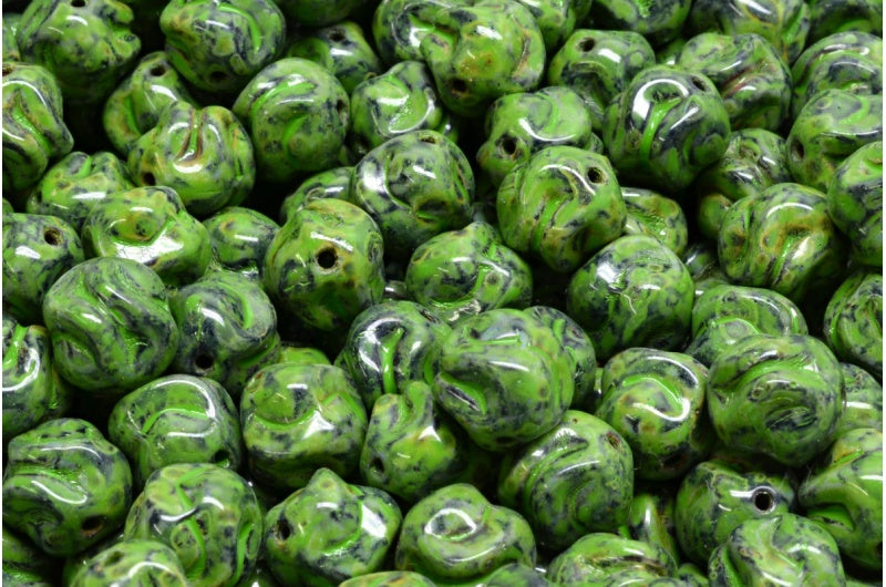 Yarn Ball Beads, Black Travertin Green Spotted (23980-86800-33311), Glass, Czech Republic