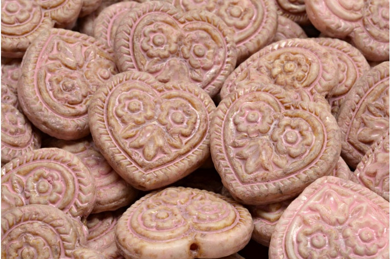 奥特莱斯 10克心形民间传说花朵珠,17 x 17毫米,白色蛋白石石灰华暖紫色斑点 (02020-86800-33304),玻璃,捷克共和国