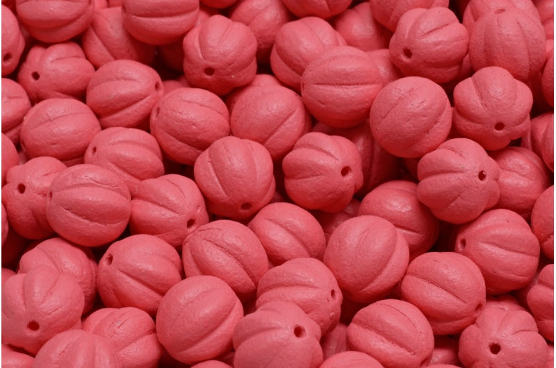 メロンビーズ、ホワイトブライトレッドマット(02010-22M08)、ガラス、チェコ共和国