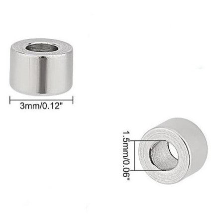Decorative part - metal bead, approx. 3 x 2 mm, hole diameter approx. 1.5 mm, Stainless Steel 304