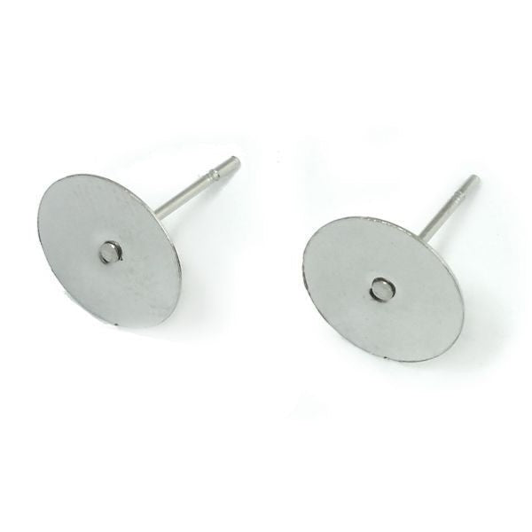 Stud Earring Findings with a surface of approx. 8 mm, , Stainless Steel 304