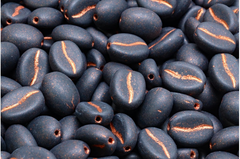 コーヒー豆ビーズ、黒マット銅線入り(23980-84100-54307)、ガラス、チェコ共和国