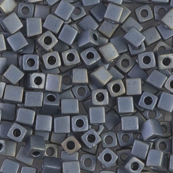 Miyuki Square Beads, Matted Metallic Silver Grey (#2002), Glass, Japan