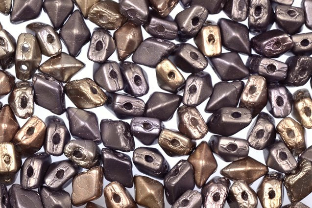 Diamonduo 2-Hole Beads Rhombus Gemduo, Gray Gold Zink Metallic Iris (01670), Glass, Czech Republic