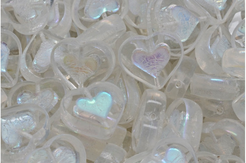 OUTLET 10 grams Table Cut Heart Beads, Crystal Ab Full (2X Side) (00030-28703), Glass, Czech Republic