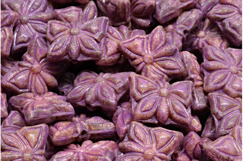 Butterfly Beads, White Travertin Pink Spotted (02010-86800-33306), Glass, Czech Republic