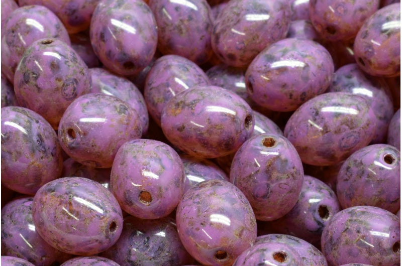 OUTLET 10克橄榄珠,13 x 10毫米,粉色斑点水晶洞石(00030-86800-33306),玻璃,日本