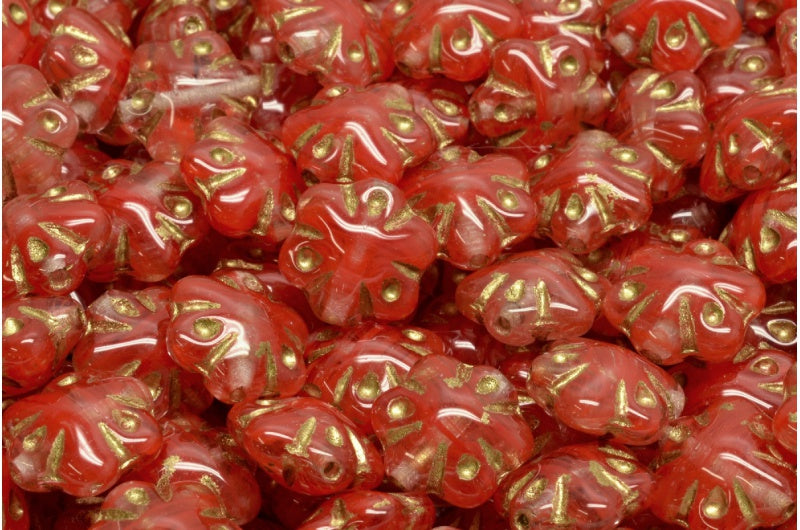 Folklore Flower Beads, Pink Gold Lined (R0918-54302), Glass, Czech Republic