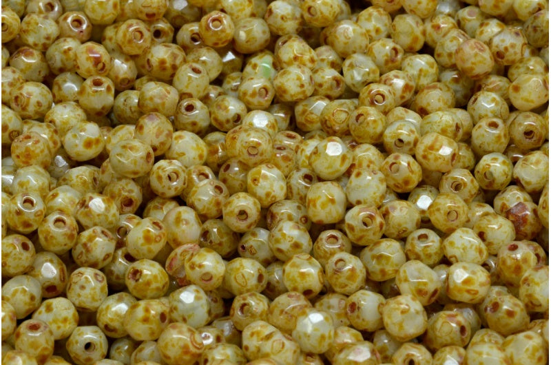 Faceted Round Fire Polished Beads, 51111 Travertin (51111-86800), Glass, Czech Republic