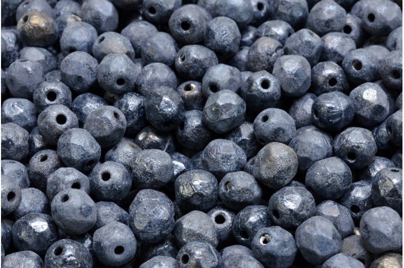 Faceted Round Fire Polished Beads, Black Etched Hematite (23980-ETCH-14400), Glass, Czech Republic