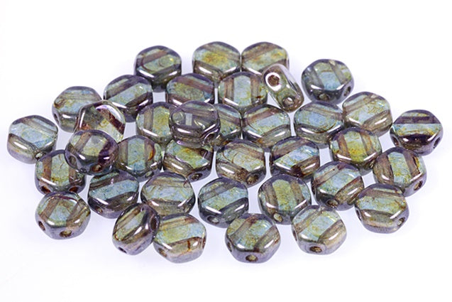 2-Hole Hexagon Beads, Crystal Stain With Luster Blue (00030-65431), Glass, Czech Republic