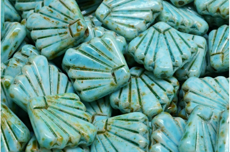 Diafan Beads, White Travertin Light Aqua Blue (02010-86800-34308), Glass, Czech Republic