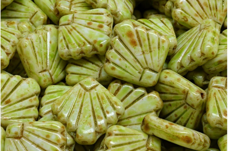 ディアファンビーズ、ホワイトトラバーチンライトグリーン(02010-86800-34310)、ガラス、チェコ共和国